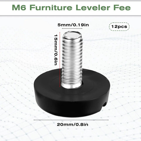12 Pack M6 Threaded Furniture Leveling Feet Adjustable Screw In Levelers For Tables And Chairs Built Tough For Outdoor Use Heavy Duty Metal Body With Durable Plastic Caps For Stable Level Furniture