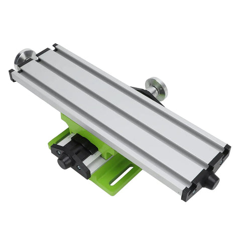 Pro Grade Precision Cross Slide Table Mini Compound Drilling Bench Featuring Smooth Adjustable Dovetail Slots Rock Solid Milling Worktable with aluminum surface and adjustable base.