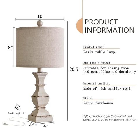 Rustic Farmhouse Table Lamp Set Of 2 In Antique Grey With White Fabric Shade Modern Irregular Geometric Resin Base Cozy Home Vibe For Living Room Or Bedroom Nightstand Lighting Vintage Chic Contemporary Decor Lamps