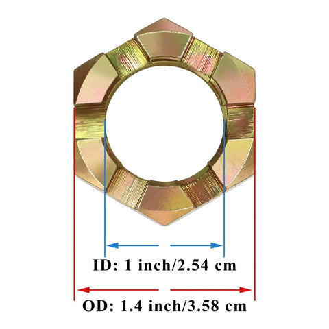 Front view: Trailer spindle nut ring for 1-inch shaft, gold finish, 1.4 in outer diameter