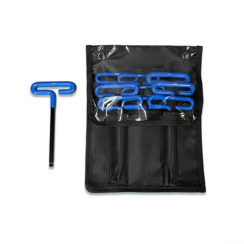 Heavy Duty T Handle Hex Key Set With Non Slip Rubber Grip For Tight Spots Includes Size 10mm Ball End Wrenches Essential Tool Kit For Cars And Mechanical Repair Jobs That Need A Durable Wrench To Get The Job Done Right. blue T-handle hex key set in case, 10mm, hardened steel