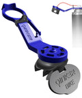Bike Chain Oiler And Cleaner Tool For Bicycles Fast Clean And Simple Lubrication Attaches To Standard Aerosol Cans, blue tool on white