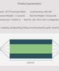Durable Camping Hammock With Mosquito Net And Rain Fly For Outdoor Hiking And Backpacking, size diagram and specifications
