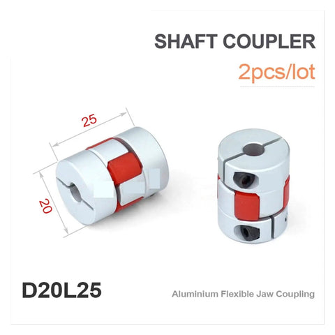 Two Pack Flexible Aluminum Shaft Couplers D20L25 for 5mm 6mm 8mm and 10mm Shafts, Jaw Style Motor Connectors, 25mm Long