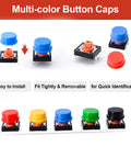 80 Piece Tactile Push Button Switch Kit With 4 Pin Momentary SMD PCB Tact Switches And 5 Color Button Caps displayed on white