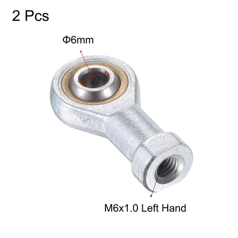 2 Pack Spherical Rod End Bearing With 6mm Bore And M6x1.0 Left Hand Female Thread Connector Self Lubricated Joint Built To Last Heavy Duty Steel Body For Hydraulic Cylinders And Industrial Machinery, 2 pcs, 6mm bore, left-hand thread