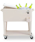 80 Quart Rolling Ice Chest Cooler Cart For Patio Parties Party Ready Stand Up Beverage Trolley With Shelf Beige Finish Keeps Drinks Cold For 24 Hours And Warm For 8 Hours Holds 100 Or More Cans