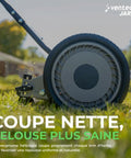 Close-up of 18-Inch Push Reel Lawn Mower With 5 Blades, Heat-Treated Alloy Steel Blades, Scissor-Cut Action on grass