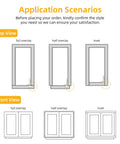 Diagrams showing top and front views for full overlay, half overlay, and inset cabinet applications.