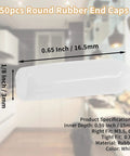 Fifty Pack White Rubber Screw Thread End Caps For Top Notch Floor Protection And Furniture Leg Safeguards With One Eighth Inch Inner Diameter, showing dimensions and material.