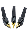 Three 5/8-inch carbide turning tool holders with VNMG331 inserts, black bodies and gold cutting tips