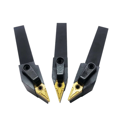 Three 5/8-inch carbide turning tool holders with VNMG331 inserts, black bodies and gold cutting tips