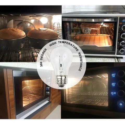 Four Pack A15 Oven Bulbs 40W 120V With E26 Base 2700K Warm White 330 Lumens High Temp Ready Up To 572F used in ovens.