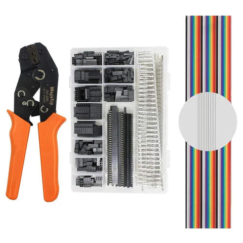 All In One 2.54mm Connector Crimping Tool Kit With 40 Pin Ribbon Cable And 1M Jumper Wires Includes Crimp Pins Terminals
