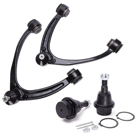 Front suspension kit, black: two upper control arms, two lower ball joints, two sway bars, four tie rods, mounting hardware