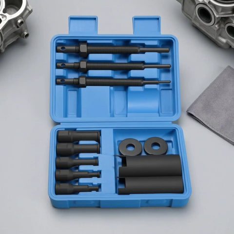 Tough As Hell 12 Piece Internal Bearing Extractor Tool Kit Heavy Duty Remover Set With Puller Rods And Sleeves Adapters For Garage Repairs 45 Steel, open case