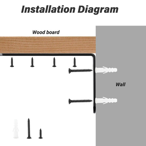 Installation diagram for Heavy Duty L Brackets And Corner Braces 5 X 3 Inch solid steel mounting with screws.