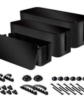 Triple Cable Organizer Box Set for Desk Tidy Up Wires Like a Pro With Large, Medium, and Small Cord Management Boxes, Black