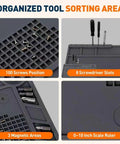 Helping Hands Soldering Station With Silicone Mat showing organized tool sorting area with screws positions, slots, and ruler.