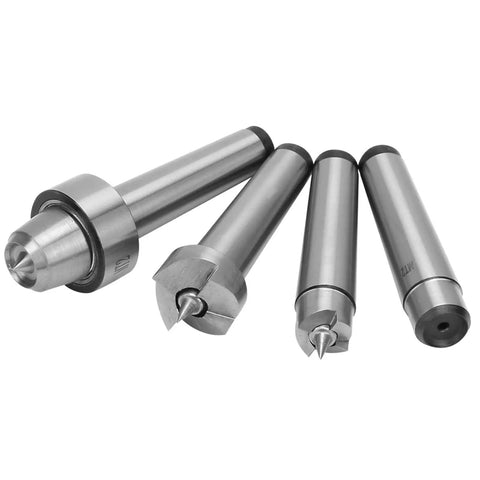 Essential 4 Piece Wood Turning Center Set With Spur And Cup Tool For Lathe Spindle Work, showing durable steel tools for DIY.