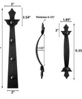 Magnetic Decorative Garage Door Hardware Set With 4 Faux Hinges And 2 Handles In Black Finish for easy installation, dimensions shown