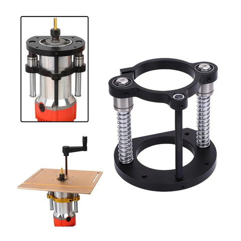 Aluminum Router Lift Base With Two Jaw Clamping Manual Lifting System And Crank Handle For 64-66mm trimming router setup