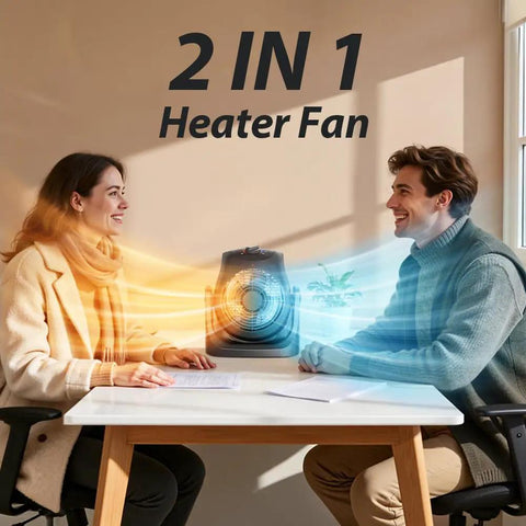 2 In 1 Portable Space Heater And Desk Fan For Home Office With 45 Degree Tilt And Dual Speed Settings Heats And Cools Your Space
