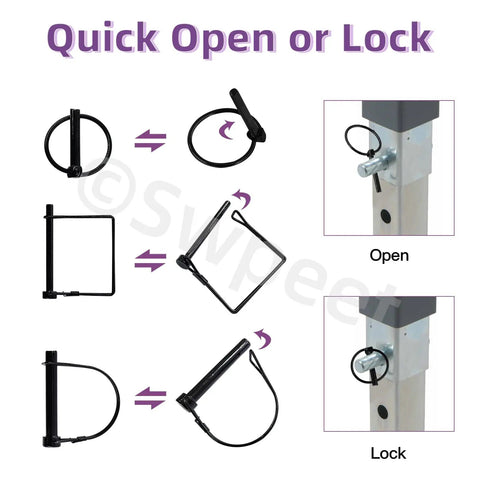 Quick open or lock mechanism for trailers using Heavy Duty Shaft Locking Pin Kit With 9 Pieces In 9 Sizes 3/16 In To 3/8 In