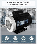 Beast 1.5HP Single Phase Air Compressor Motor With 1750 RPM 56C Frame Dual Voltage 115 230V visible on industrial background.