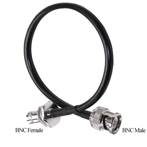 RG58 BNC Jumper Cable 50 Ohm Low Loss Coax Cable Male To Female Bulkhead 12 Inch 30 Cm close-up showing connectors
