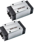 15mm Linear Bearing Blocks HGH15CA 2 Pack For CNC Rigs And Motion Carriage Sliders, Smooth Glide, Heavy Duty Block, Compatible With HIWIN HG15 Rails, Ideal For DIY Machining Projects., two silver and black HGH15CA linear bearing blocks
