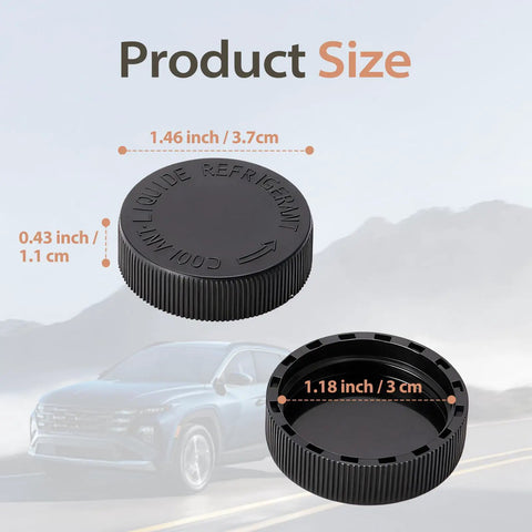 2Pcs Premium Leak Proof Coolant Reservoir Cap Set For OEM 21712 79900 with dimensions 1.46 inch and 1.18 inch shown