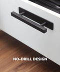 2 Pack Self Adhesive Cabinet Handles Matte Black No Drill Drawer Pulls Stick On Handles Installed on White Drawer