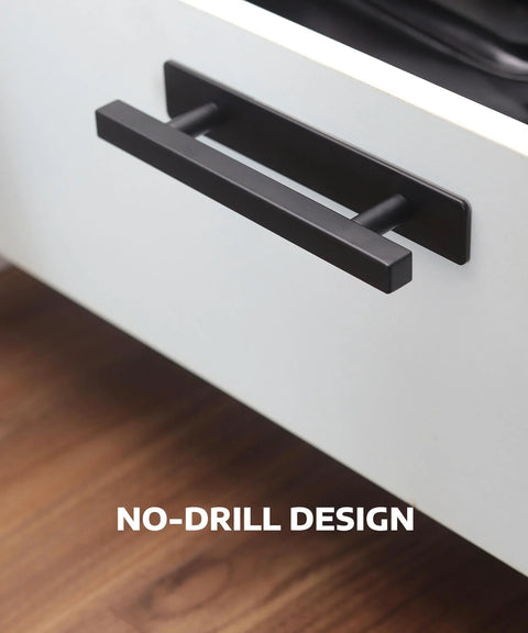 2 Pack Self Adhesive Cabinet Handles Matte Black No Drill Drawer Pulls Stick On Handles Installed on White Drawer