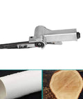 Top Shelf Pneumatic Belt Sander With Retractable Trigger and Ultra Thin Pressure Plate for wood and metal finishing.