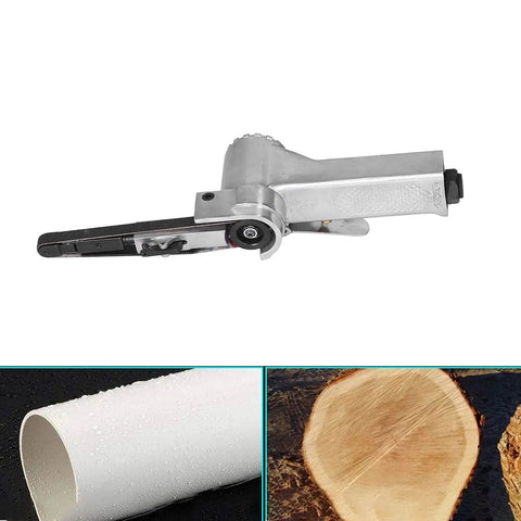 Top Shelf Pneumatic Belt Sander With Retractable Trigger and Ultra Thin Pressure Plate for wood and metal finishing.