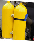 Yellow scuba tanks with Scuba Tank Carrier Strap With Durable Neoprene Fastening Band For Secure Gear Handling No Fuss Attach And Detach Adjustable Dive Belt For All Diving Gear Versatile Accessory With Quick Release Clip.