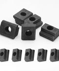 Premium Quality Heavy Duty M10 T Slot Nuts 3/8 Inch Thread Black Oxide Coated 5 Piece Set arrangement on white background.