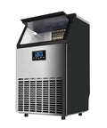 No Fuss Countertop Ice Maker Machine With Fast Freezing Self Cleaning Build And Ultra Quiet Operation For Bars Restaurants Homes Or Offices side view with lid open and control panel.