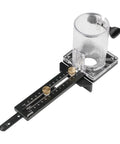 Beast Mode Router Circle Cutter Jig With Clear Viewing Base For Knockout Wood Trimming and Slick Laminate Layout Zero Hassle Alignment Top Shelf Woodworking Template Tool close-up showing precision adjustments and transparent base.
