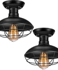 Farmhouse Flush Mount Ceiling Light Fixture With Industrial Metal Black Cage Rustic Style Close To Ceiling Lighting For Hallway Kitchen Entryway 2 Pack UL Listed