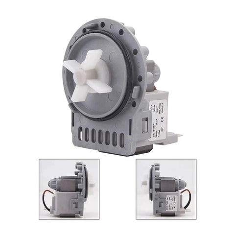 Easy Install No Fuss Plastic Drain Pump For Automatic Washing Machines Keeps Water Flow Smooth Quick Swap Built Tough For Longevity Quiet Operation Compatible With Fully Automatic Washers Across Brands grey plastic washer drain pump side view