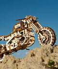 Motorcycle With Sidecar Scrambler UGR-10 3D Wooden Puzzle Kit For Adults, Dope Moving Engine And Dual Suspension, 380-Piece model on rock