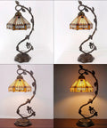Tiffany Style Stained Glass Table Lamp With Yellow Hexagon Shade, 8 Inch Lampshade, 21 Inch Tall, Bronze Resin Base, UL Listed Reading Light