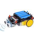 Ultrasonic Obstacle Avoiding DIY Car Kit For Teens And Newbies - Smart Robot with sensors, wheels, and circuit board side view
