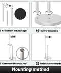Installation guide for One Hand Tear Free Damping Toilet Paper Holder Stand With Storage Built In, showing 4 assembly steps.