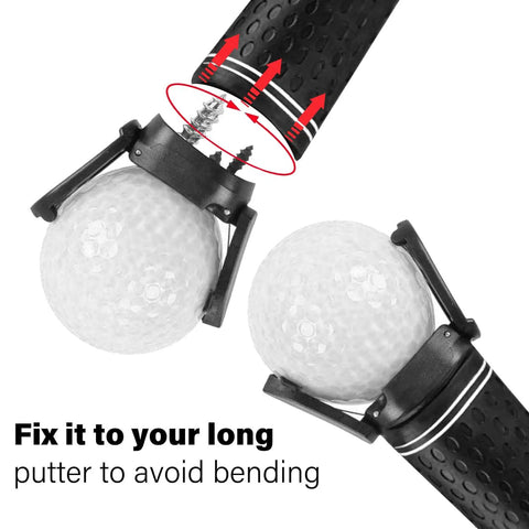 Foldable Golf Ball Retriever For Putter With Suction Cup Grabber Three Prong Ball Picker Screw Mount detail on putter.