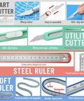 Various cutters and rulers from 80 Piece Model Tools Kit For Gundam Cars Airplanes And Buildings Complete Hobby Building Tools Set.