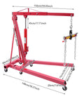Hoss Strength Folding Engine Hoist With Lever 2 Ton Hydraulic Cherry Picker Heavy Duty shop crane with measurements.