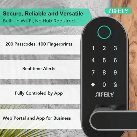 Close-up of Smart Door Lock With Built In WiFi And Fingerprint, Handle And Keypad, showing keypad with numbers and icons.